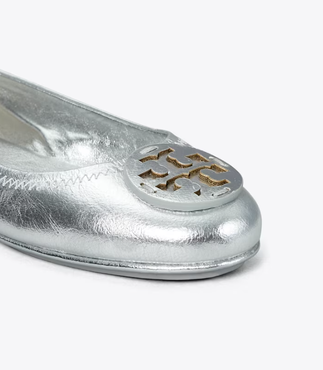 Women's Tory Burch Minnie Travel Flat Shoes Silver | ZAMXNE-482 - Tory Burch Outlet Sale