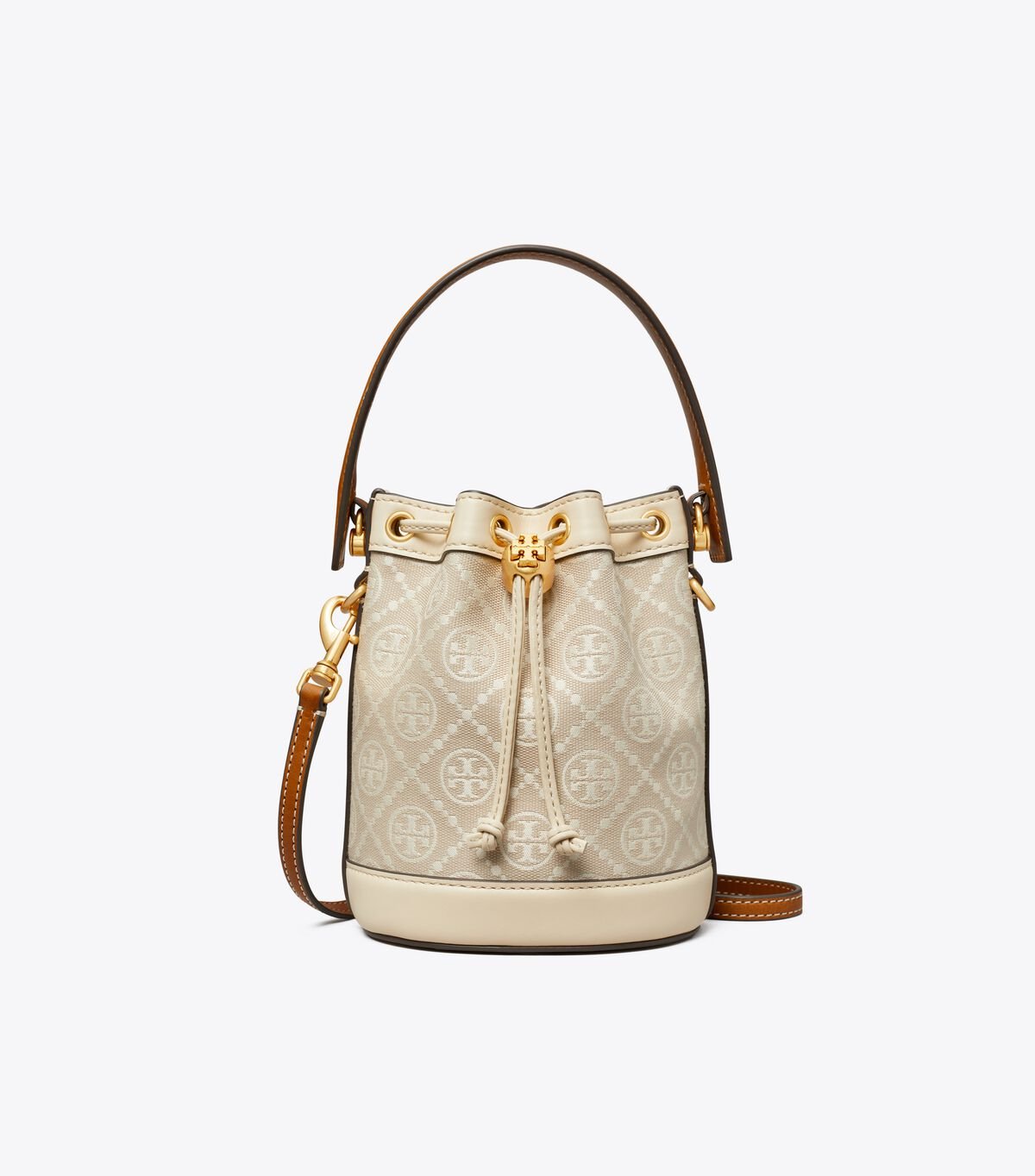 Women's Tory Burch Mini T Monogram Bucket Bags Beige | FBKQWZ-058 - Tory Burch Outlet Sale