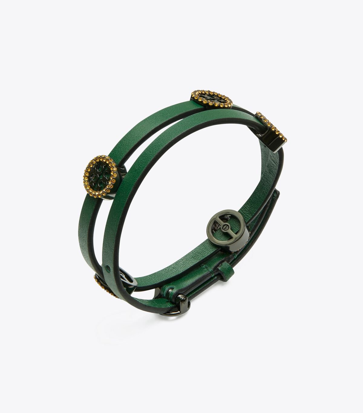Women's Tory Burch Miller Pavé Double-wrap Leather Bracelet Green | PNITCH-801 - Tory Burch Outlet Sale