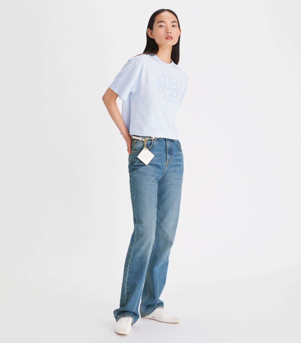 Women's Tory Burch Relaxed Logo T Shirts Blue | BKCHPZ-482 - Tory Burch Outlet Sale