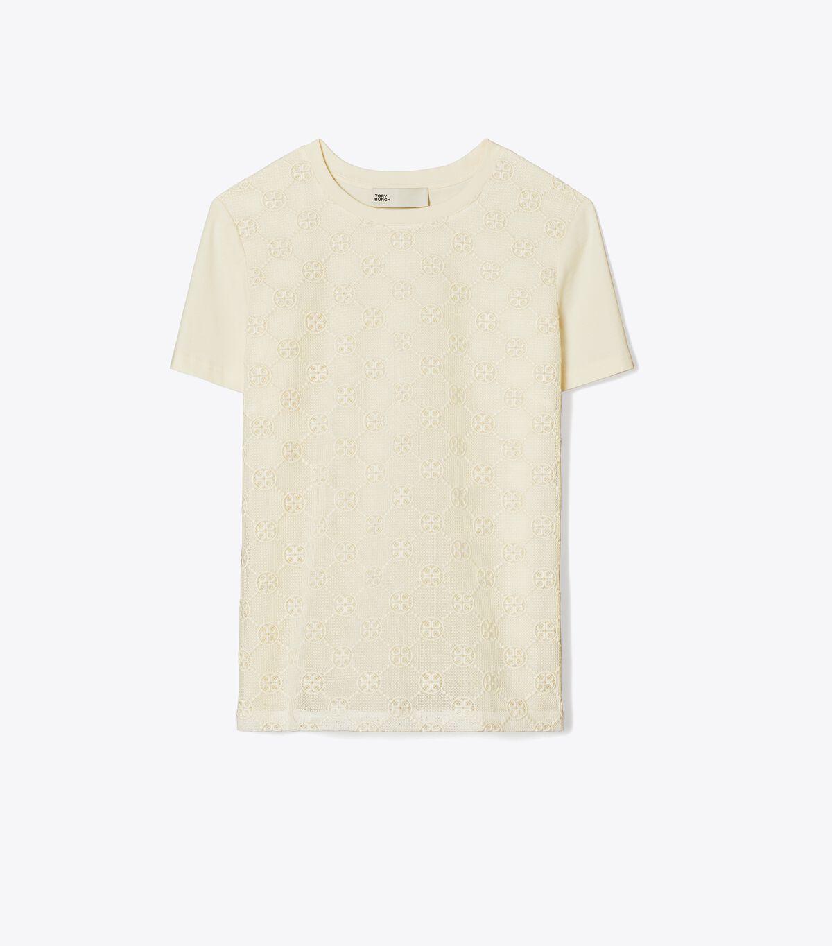 Women's Tory Burch Logo Lace T Shirts White | MFTDIC-578 - Tory Burch Outlet Sale
