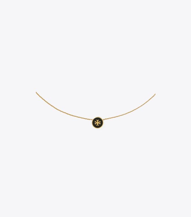 Women's Tory Burch Kira Enamel Pendant Necklace Gold / Black | KLHFWR-813 - Tory Burch Outlet Sale