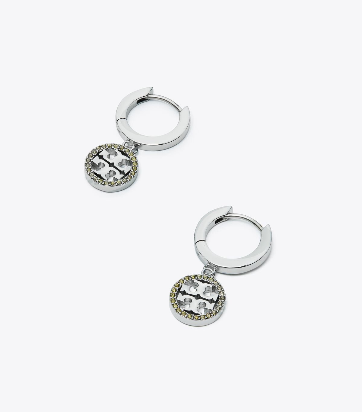 Women's Tory Burch Miller Pavé Hoop Earrings Silver / Olive | LVGXBJ-061 - Tory Burch Outlet Sale