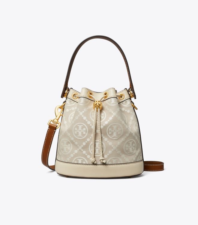 Women's Tory Burch T Monogram Bucket Bags White | KAWYUN-056 - Tory Burch Outlet Sale