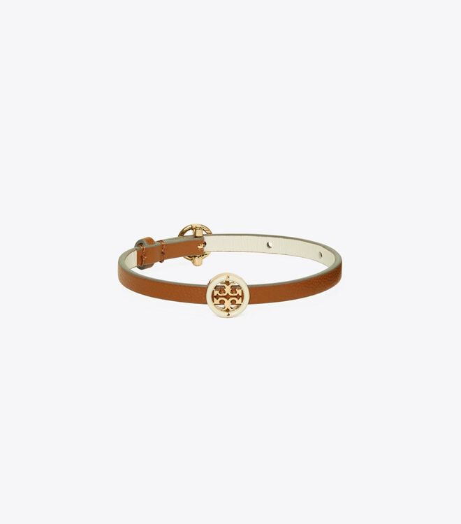 Women's Tory Burch Miller Leather Bracelet Gold / White | ZHEYSA-902 - Tory Burch Outlet Sale