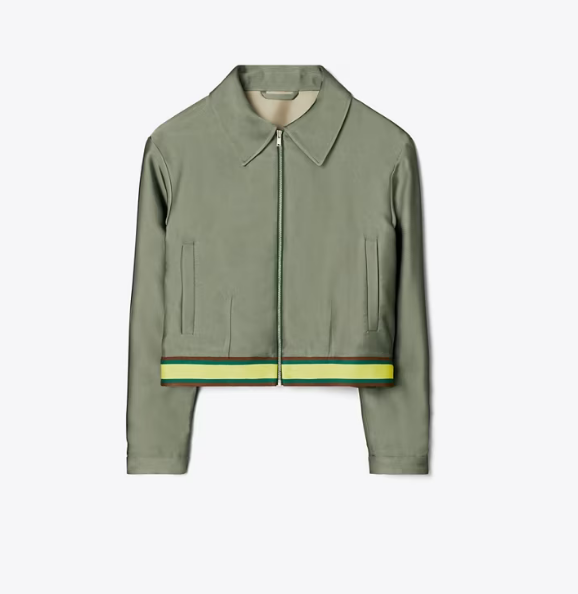 Women's Tory Burch Cropped Satin Club Jackets Green | QHTFOP-654 - Tory Burch Outlet Sale