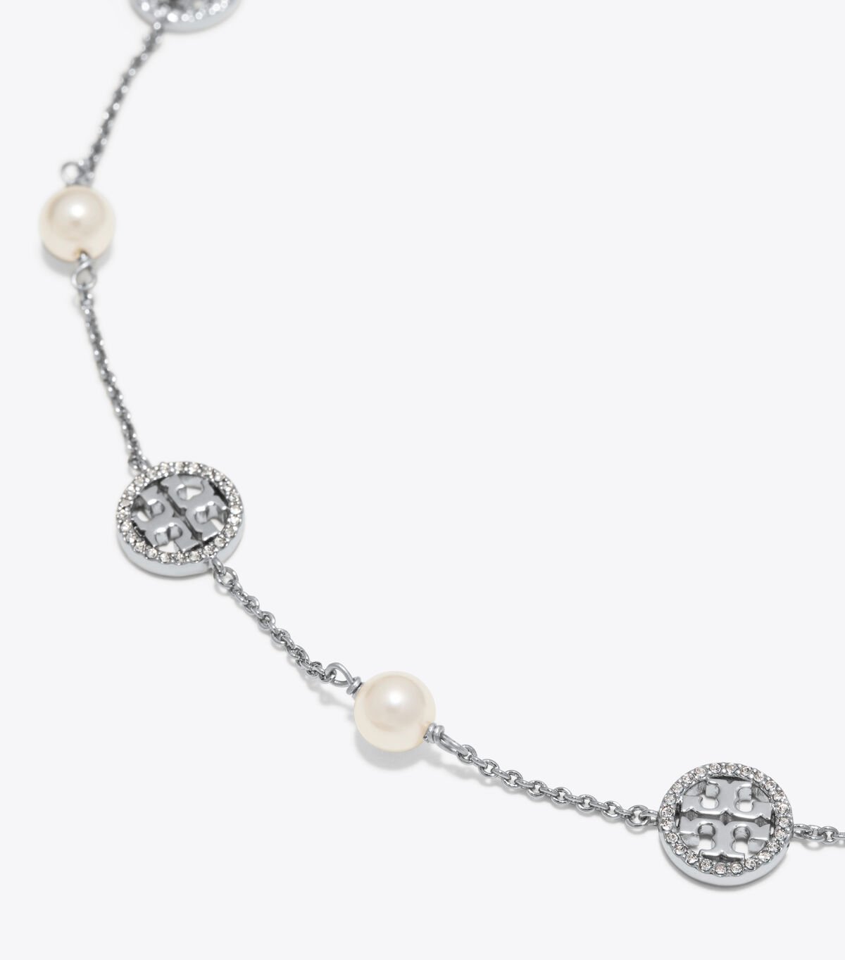 Women's Tory Burch Crystal Pearl Logo Necklace Silver | DXKBJF-297 - Tory Burch Outlet Sale