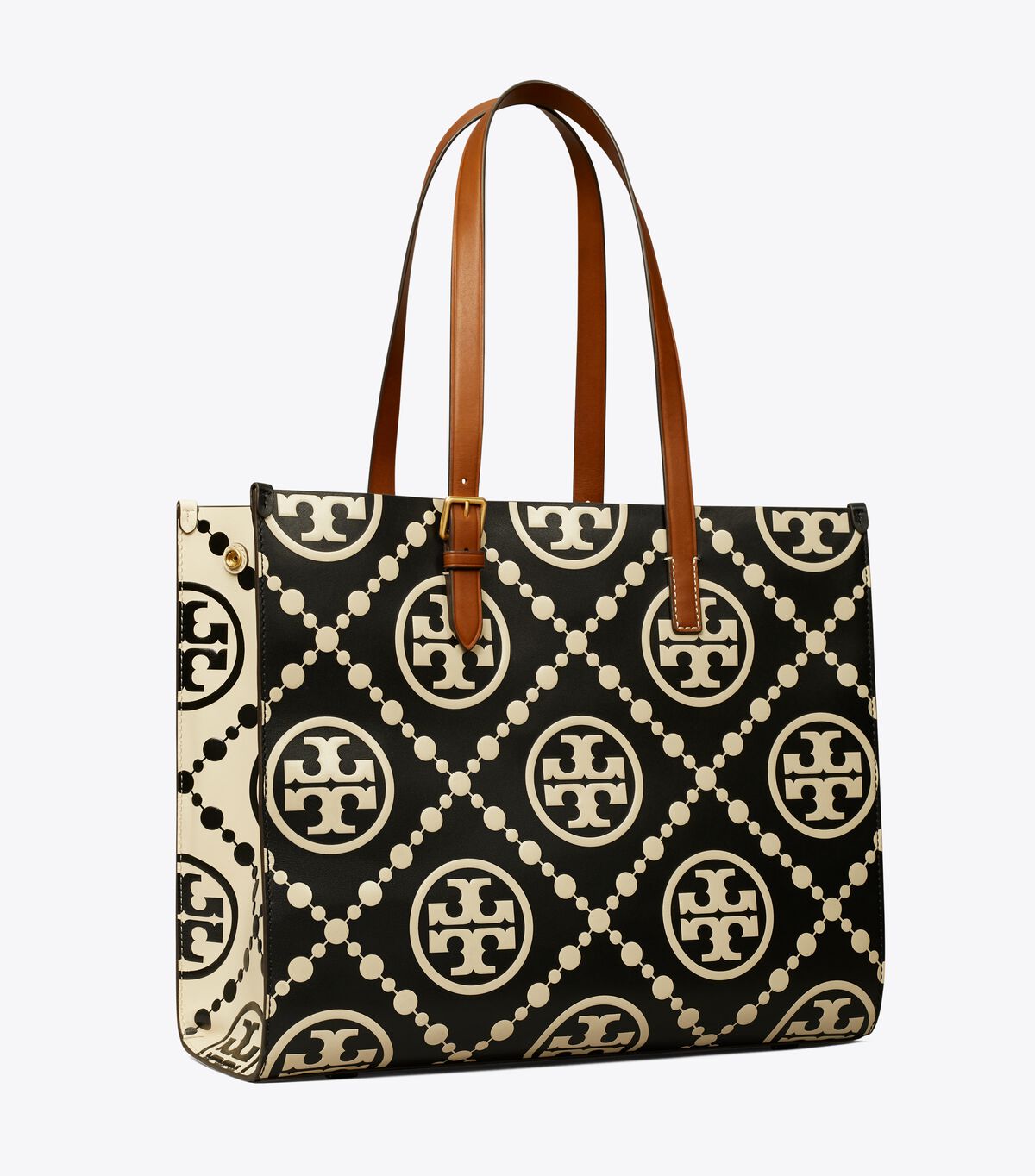 Women's Tory Burch T Monogram Contrast Embossed Tote Bags Black | TGWLNE-708 - Tory Burch Outlet Sale