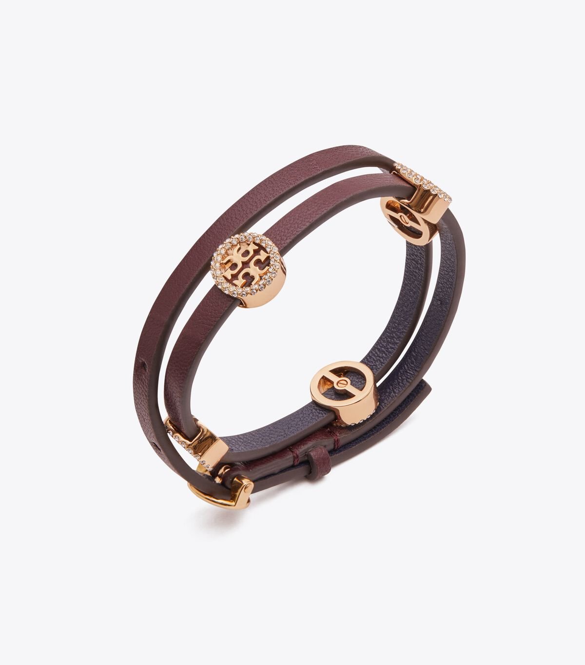 Women's Tory Burch Miller Pavé Double-wrap Leather Bracelet Brown | VQWGDN-051 - Tory Burch Outlet Sale