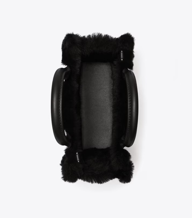 Women's Tory Burch Mini Ella Patent Shearling Handbag Black | UTNDFI-753 - Tory Burch Outlet Sale