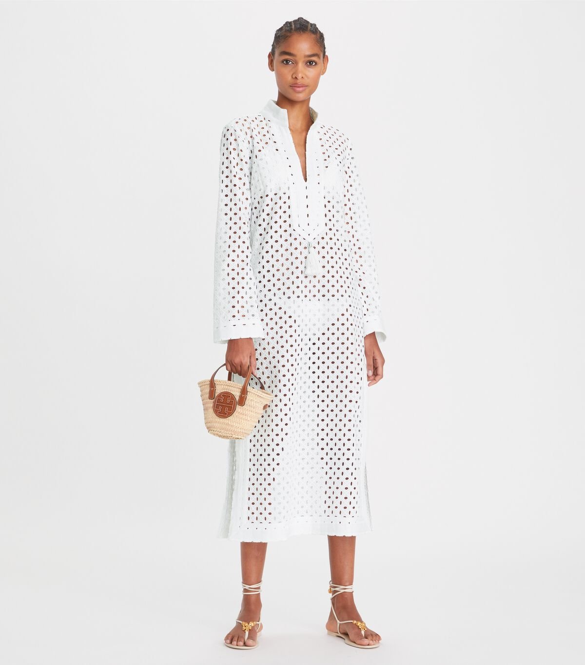 Women's Tory Burch Eyelet Mid-length Tory Tunic Dress White | BMIPRU-710 - Tory Burch Outlet Sale
