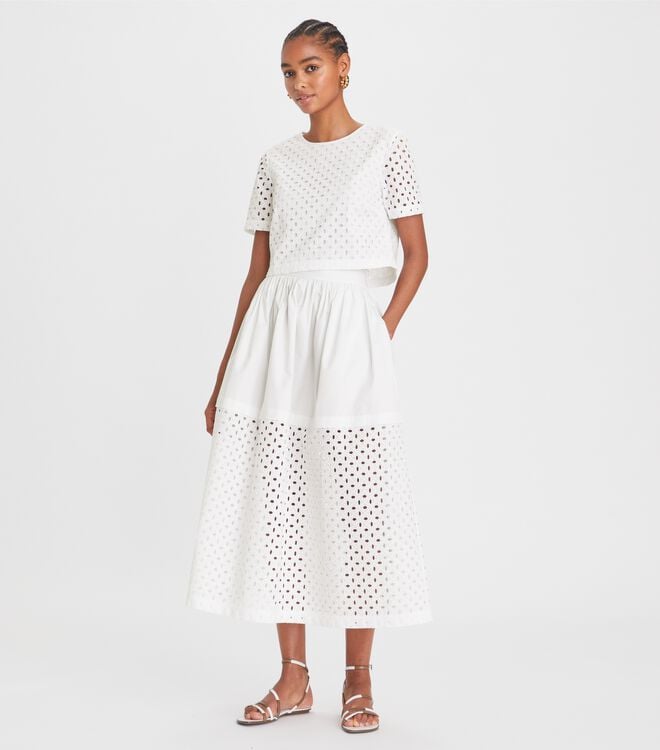 Women's Tory Burch Eyelet Skirts White | GZBVON-192 - Tory Burch Outlet Sale
