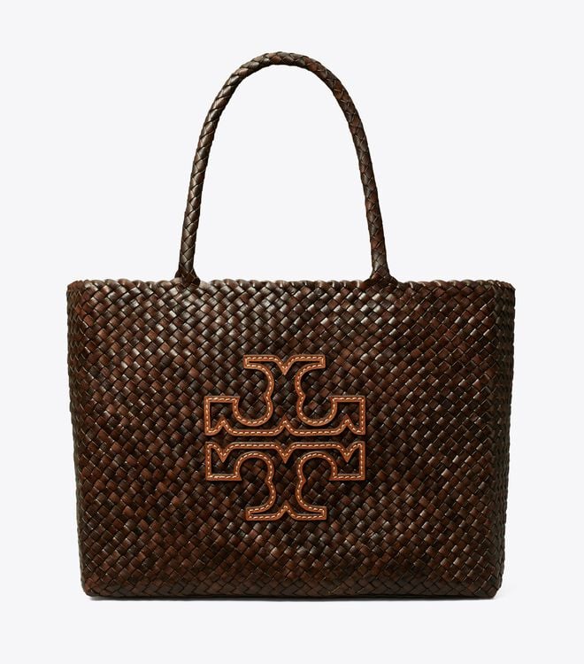 Women's Tory Burch Mcgraw Dragon Woven Tote Bags Chocolate | ZHXOEN-258 - Tory Burch Outlet Sale