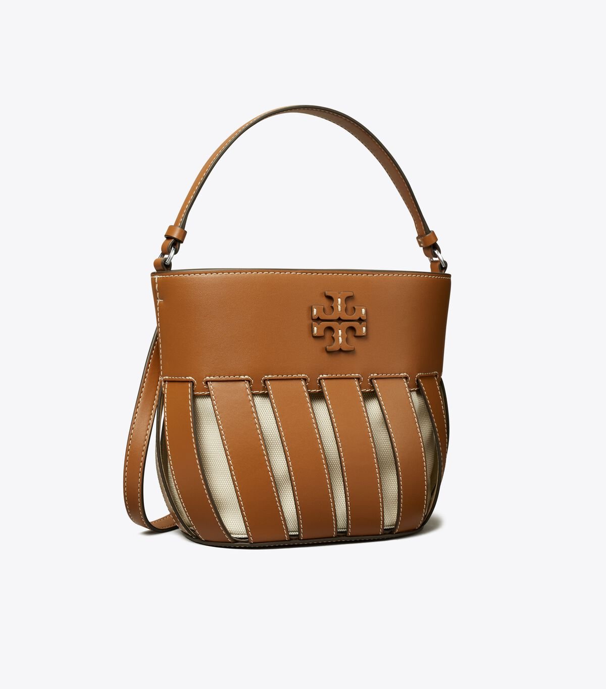 Women's Tory Burch Small Mcgraw Stripe Die-cut Bucket Bags Brown | GCHDWI-405 - Tory Burch Outlet Sale