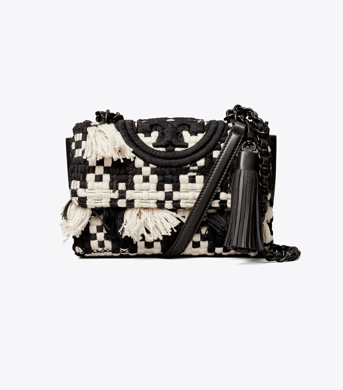 Women's Tory Burch Small Fleming Tweed Convertible Shoulder Bags Black / White | BZSDRH-625 - Tory Burch Outlet Sale