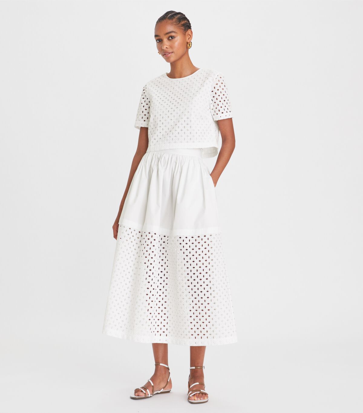 Women's Tory Burch Eyelet Crop Tops White | DGHTIP-507 - Tory Burch Outlet Sale
