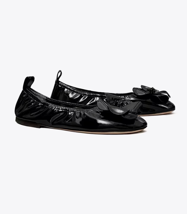 Women's Tory Burch Flower Flat Shoes Black | YALFXB-230 - Tory Burch Outlet Sale