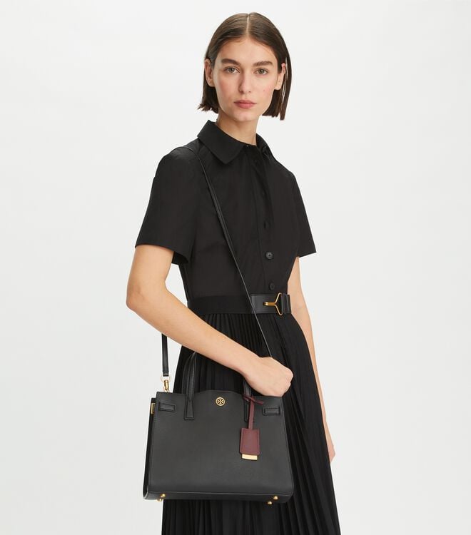 Women's Tory Burch Robinson Satchel Bags Black | UBPVJI-706 - Tory Burch Outlet Sale