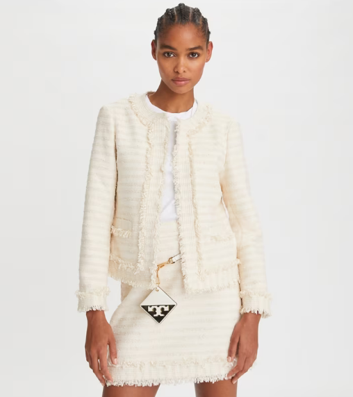Women's Tory Burch Tweed Jackets Cream | GEPSWL-370 - Tory Burch Outlet Sale