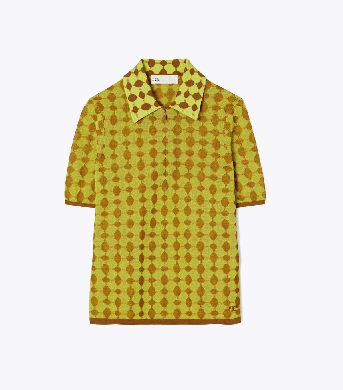 Women's Tory Burch Jacquard Zip Polo Shirts Yellow | UGLQHV-390 - Tory Burch Outlet Sale