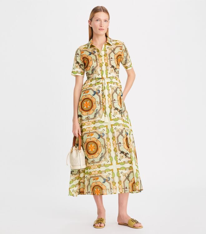 Women's Tory Burch Printed Cotton Dress Flower | EHDMWX-892 - Tory Burch Outlet Sale