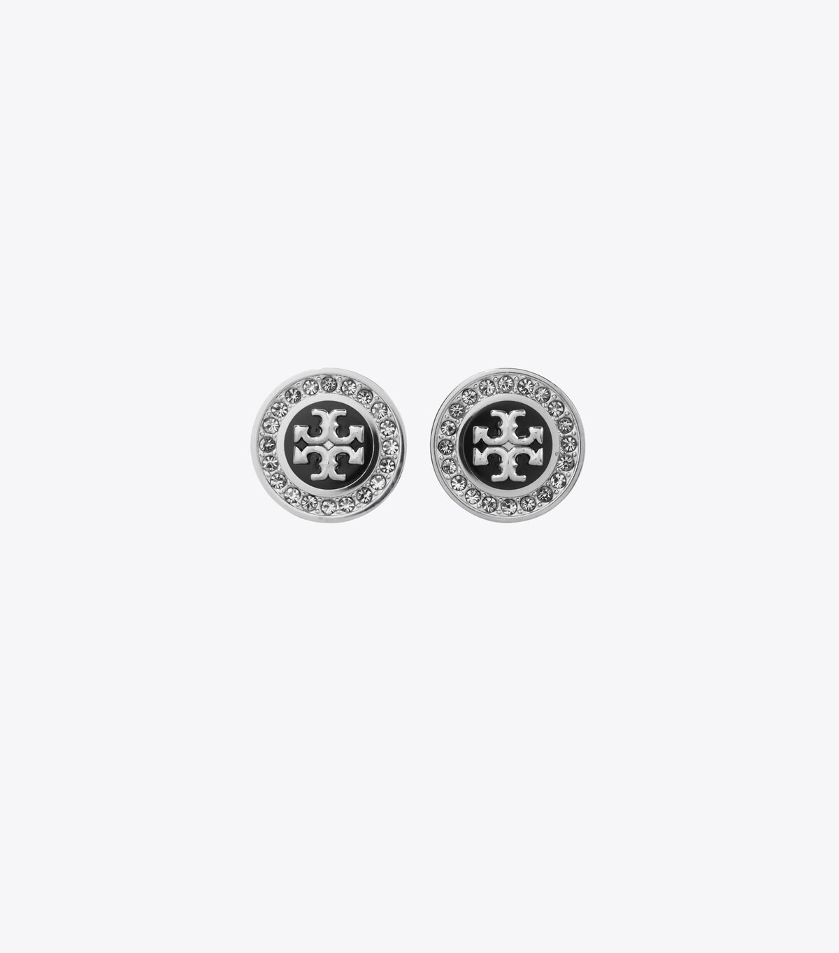 Women's Tory Burch Kira Pavé Enamel Circle-stud Earrings Black / Silver | QJOXCR-451 - Tory Burch Outlet Sale