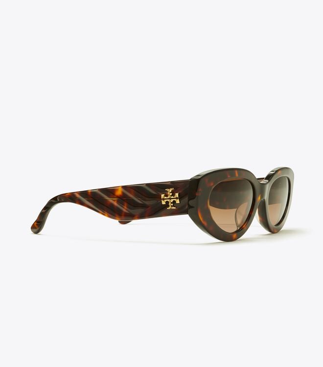 Women's Tory Burch Kira Chevron Cat-eye Sunglasses Brown | DJPNFZ-328 - Tory Burch Outlet Sale