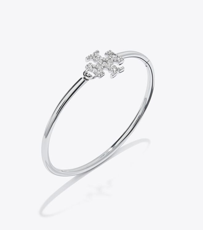 Women's Tory Burch Eleanor Pavé Hinged Cuff Bracelet Silver | NTULVC-037 - Tory Burch Outlet Sale