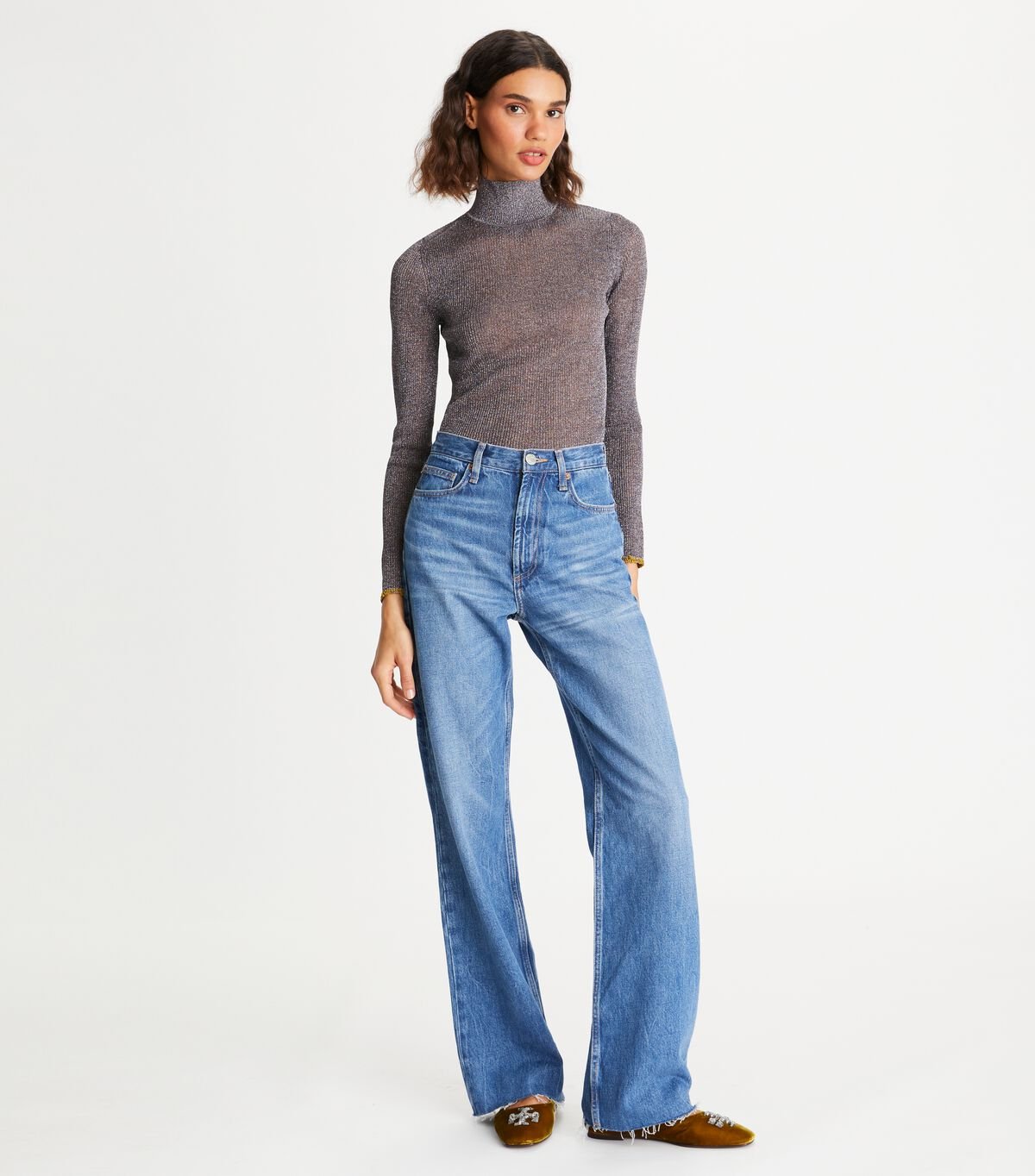 Women's Tory Burch Metallic Knitted Sweaters Dark Grey | KJYOIH-851 - Tory Burch Outlet Sale