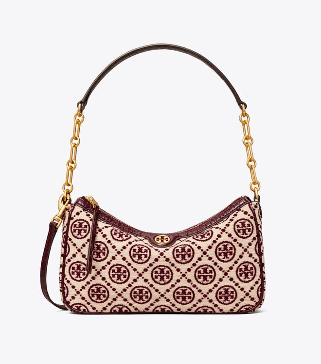 Women's Tory Burch T Monogram Chenille Shoulder Bags Claret / Cream | AOPZRB-918 - Tory Burch Outlet Sale
