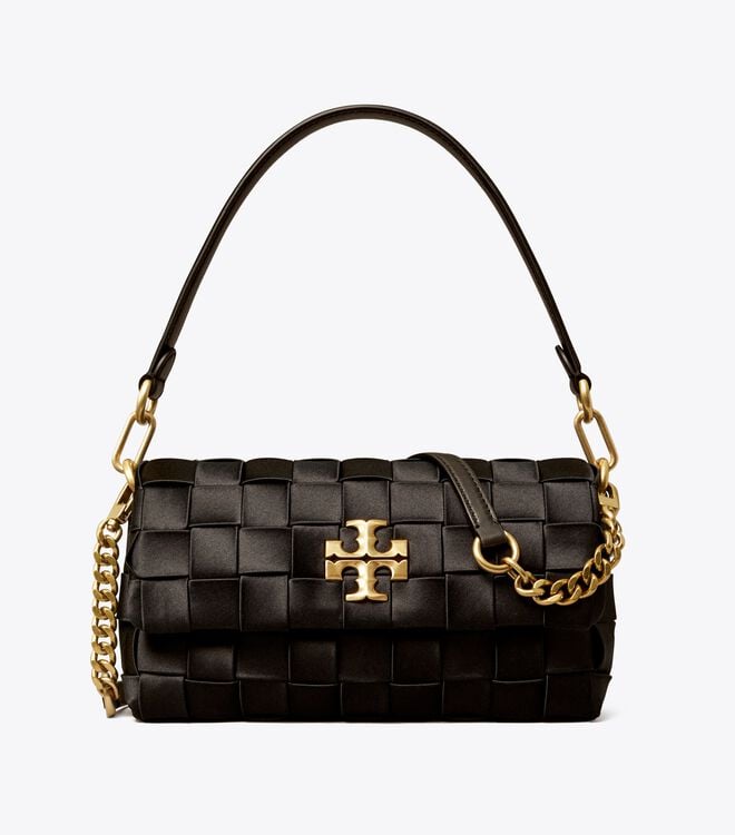 Women's Tory Burch Small Kira Woven Flap Shoulder Bags Black | ACFYNQ-836 - Tory Burch Outlet Sale