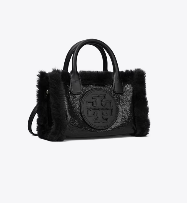 Women's Tory Burch Mini Ella Patent Shearling Handbag Black | UTNDFI-753 - Tory Burch Outlet Sale