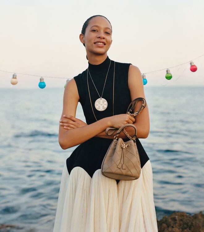 Women's Tory Burch Colorblock Tulle Dress White | DHIYAT-834 - Tory Burch Outlet Sale