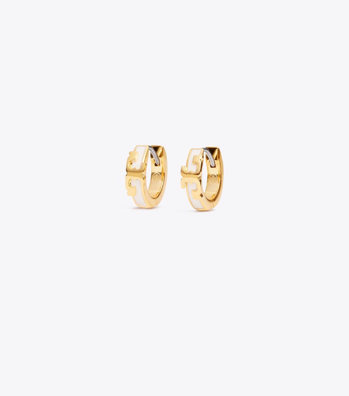 Women's Tory Burch Serif-t Enameled Huggie Hoop Earrings Gold / White | DTMQPU-325 - Tory Burch Outlet Sale