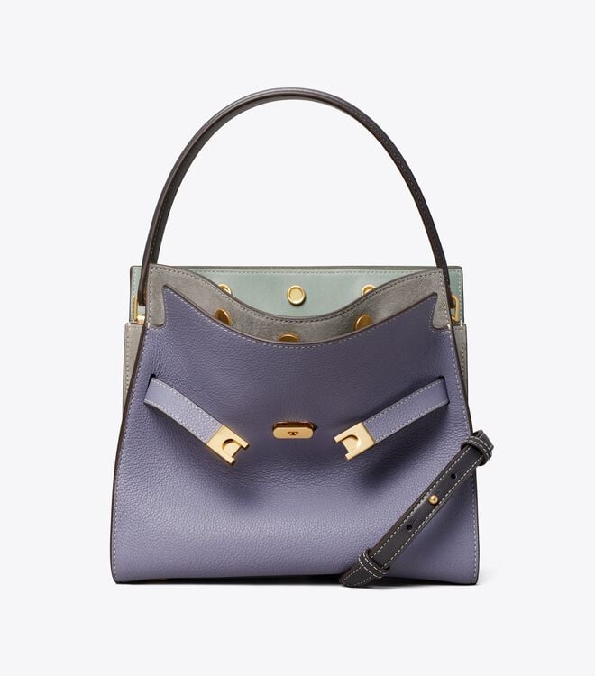 Women's Tory Burch Lee Radziwill Pebbled Small Satchel Bags Blue | CQWPLF-061 - Tory Burch Outlet Sale