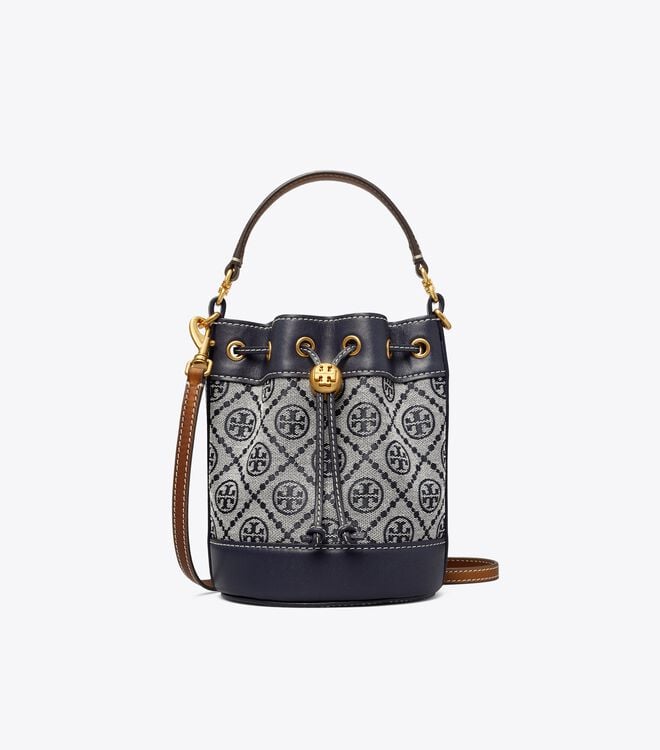 Women's Tory Burch Mini T Monogram Bucket Bags Navy | FHCZWG-056 - Tory Burch Outlet Sale