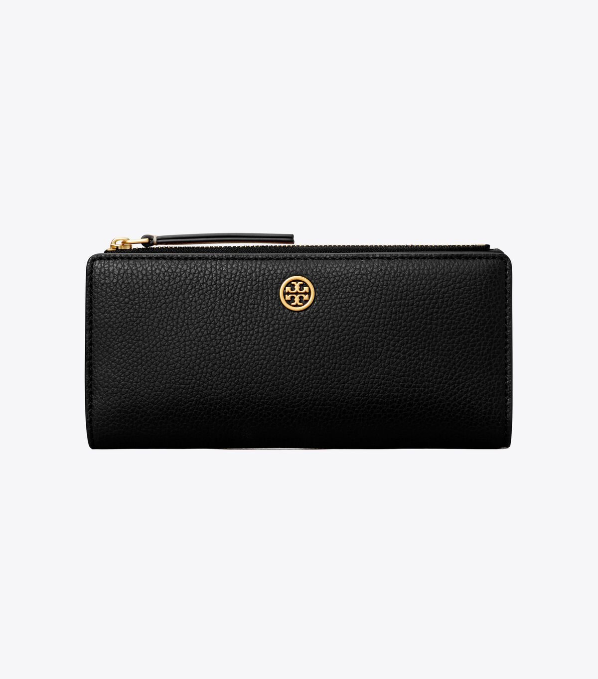 Women's Tory Burch Robinson Pebbled Zip Slim Wallets Black | RFJNAS-842 - Tory Burch Outlet Sale