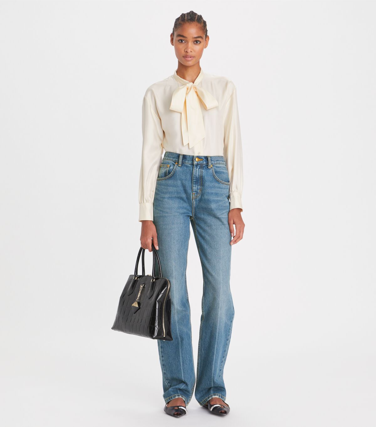 Women's Tory Burch Silk Bow Shirts White | XVYCZF-136 - Tory Burch Outlet Sale