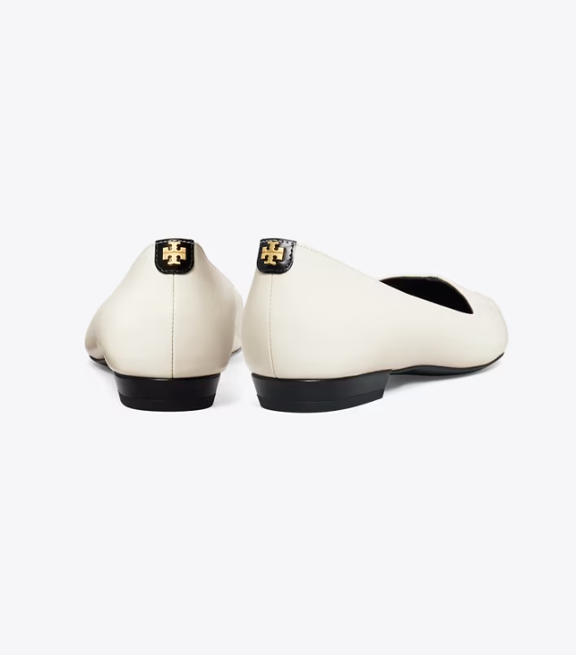 Women's Tory Burch Triangle Pointed Flat Shoes White / Black | LGZXMR-183 - Tory Burch Outlet Sale