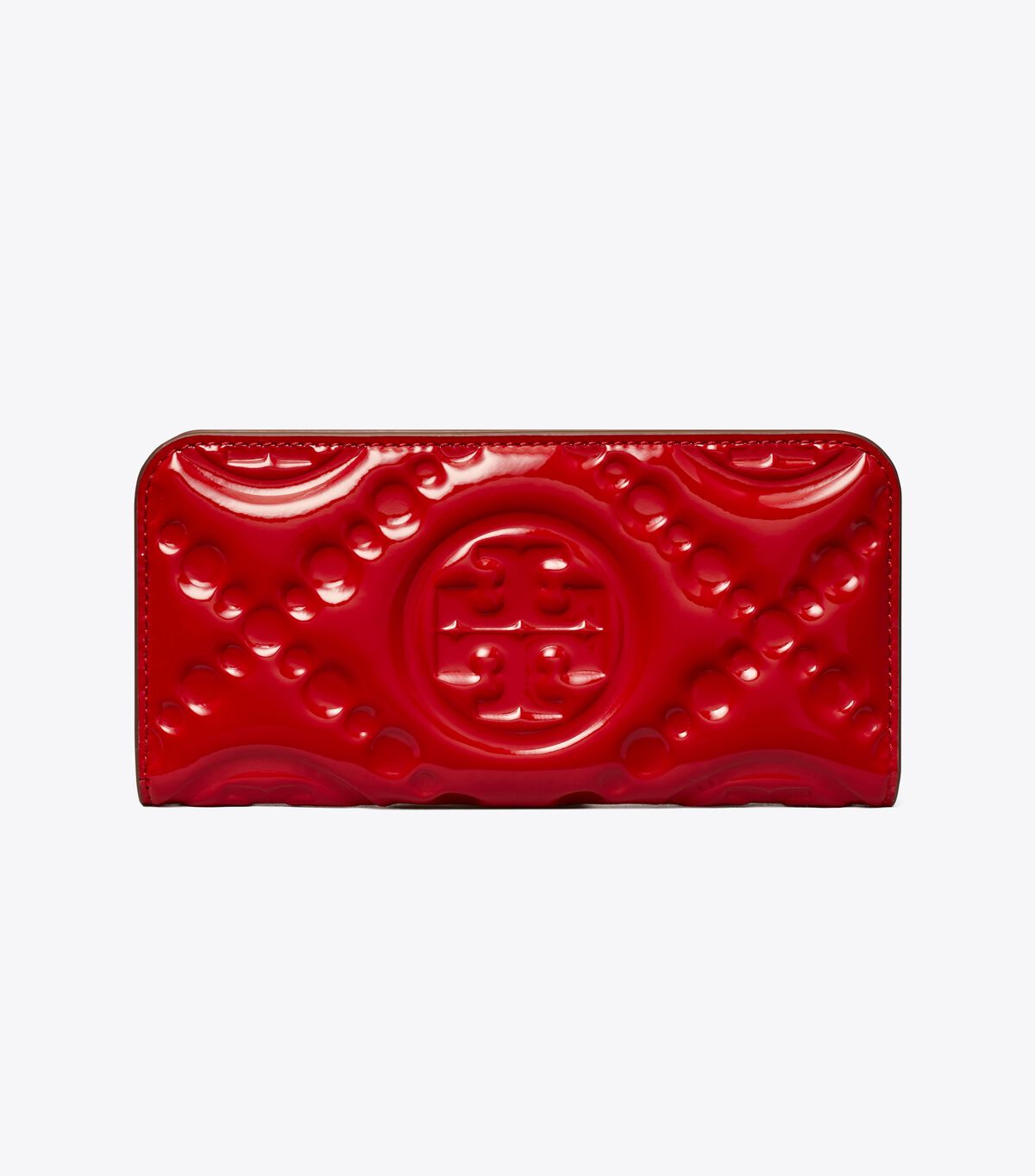 Women's Tory Burch T Monogram Embroidered Patent Zip Slim Wallets Red | QUONXE-185 - Tory Burch Outlet Sale