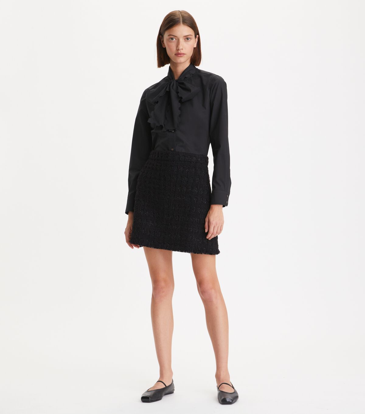 Women's Tory Burch Scalloped Poplin Bow Shirts Black | WEMGKN-734 - Tory Burch Outlet Sale