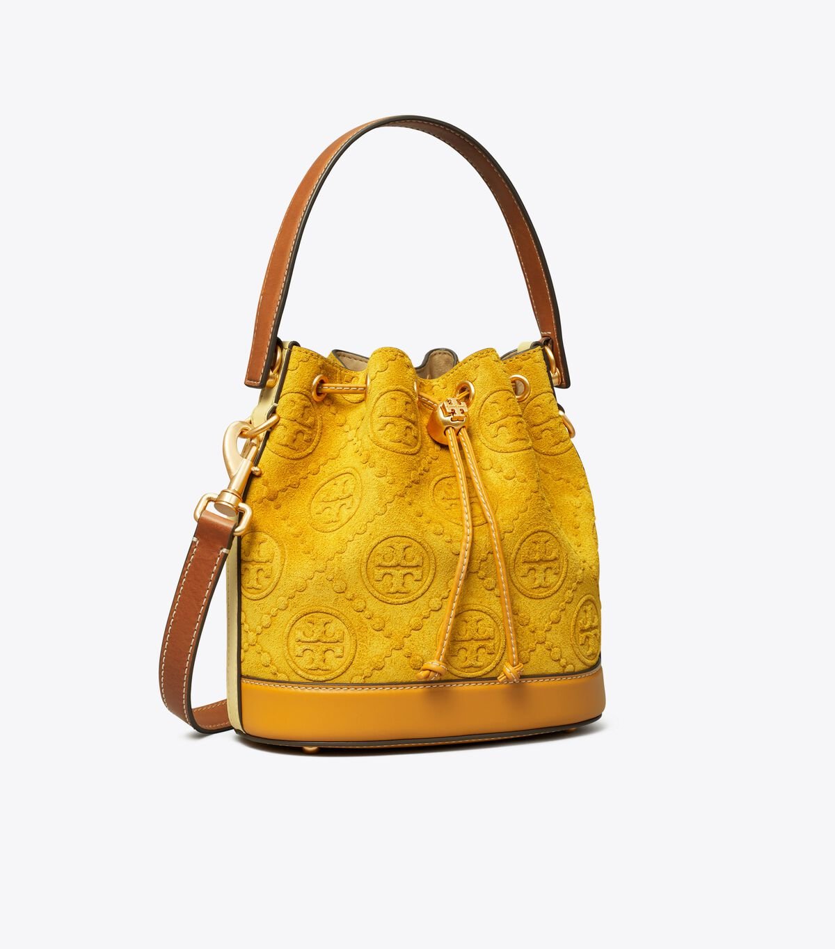 Women's Tory Burch T Monogram Suede Embossed Bucket Bags Yellow | EAWZMU-823 - Tory Burch Outlet Sale