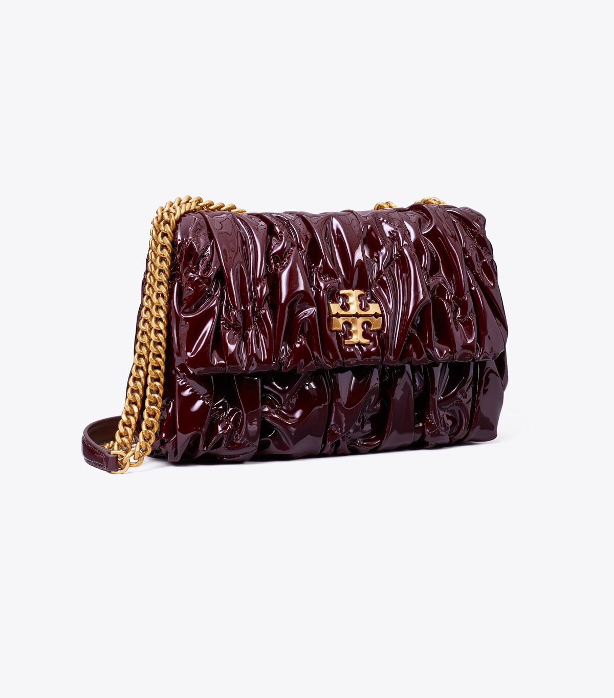 Women's Tory Burch Small Kira Patent Ruched Convertible Shoulder Bags Burgundy | KGYNUE-764 - Tory Burch Outlet Sale