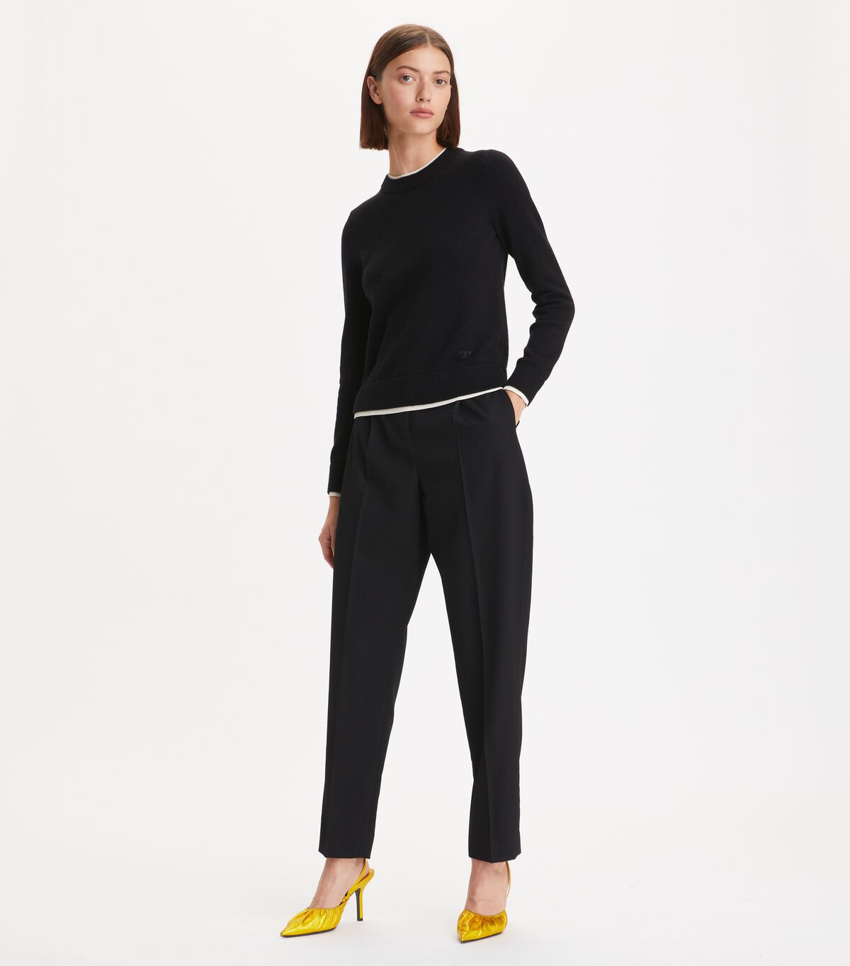 Women's Tory Burch Double Layer Cashmere Crewneck Sweaters Black | GNVKIY-405 - Tory Burch Outlet Sale