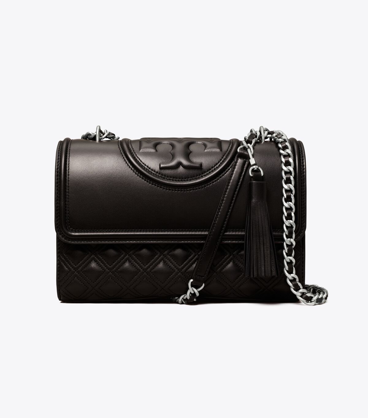 Women's Tory Burch Fleming Convertible Shoulder Bags Black / Silver | TZJMUY-587 - Tory Burch Outlet Sale