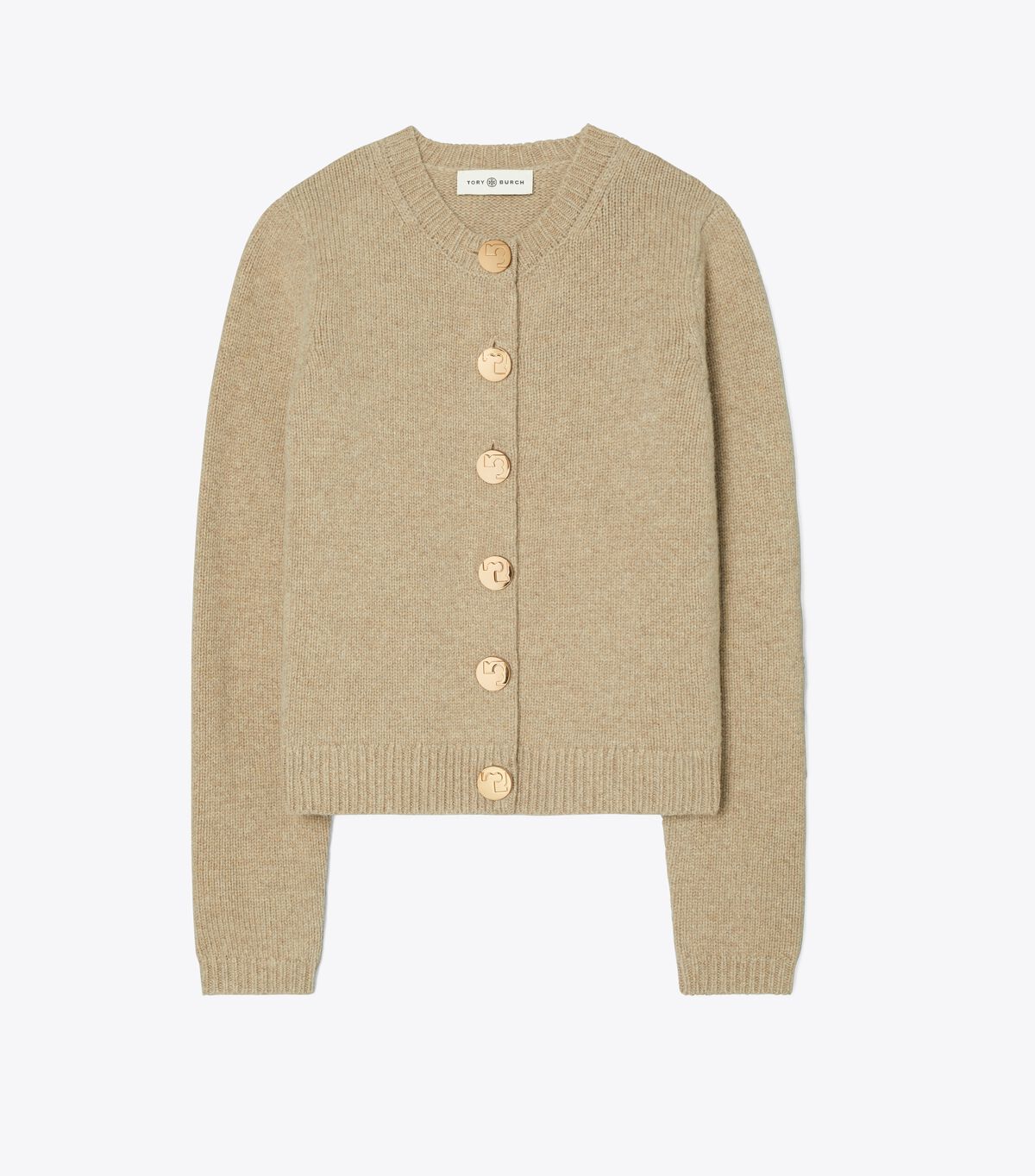 Women's Tory Burch Logo Button Wool Cardigan Beige | OVAGMD-015 - Tory Burch Outlet Sale