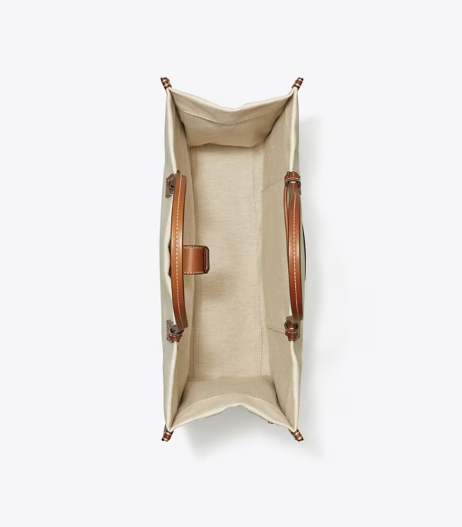 Women's Tory Burch Ella Canvas Handbag Brown / Beige | PWKHAR-083 - Tory Burch Outlet Sale