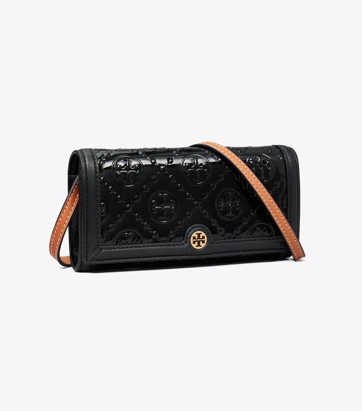 Women's Tory Burch T Monogram Patent Embossed Crossbody Bags Black | GKRYUI-168 - Tory Burch Outlet Sale