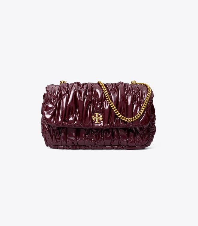 Women's Tory Burch Mini Kira Patent Ruched Flap Crossbody Bags Burgundy | GWLCER-048 - Tory Burch Outlet Sale