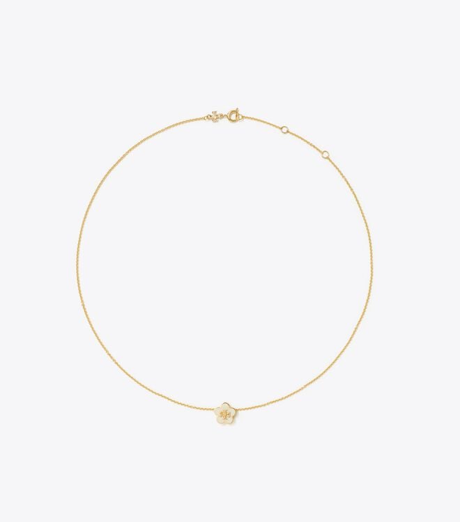 Women's Tory Burch Kira Enamel Flower Pendant Necklace Gold | QTULCR-968 - Tory Burch Outlet Sale